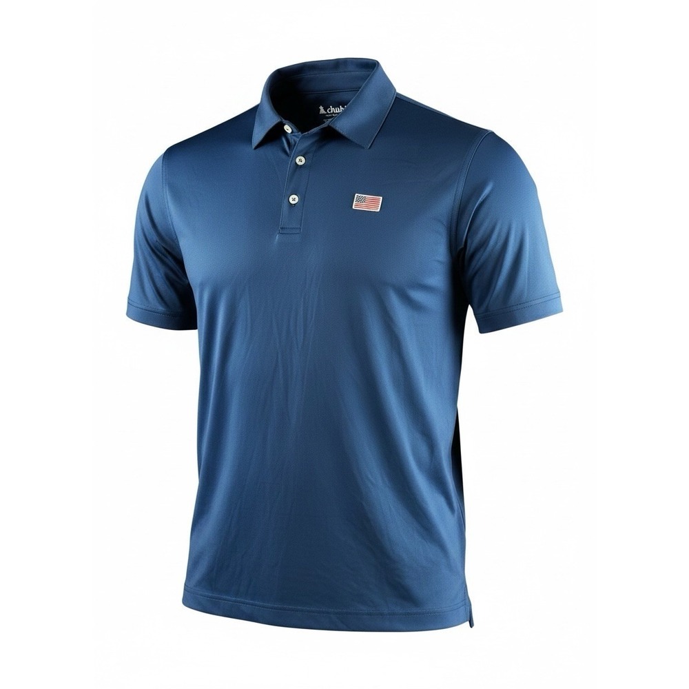 NWT Chubbies Performance Polo 2.0 Mens Medium Blue Stretch Golf Shirt Flag Logo